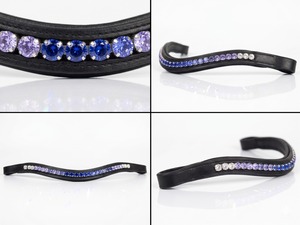 Diadema de Cuero para Caballo FI-BB-2054 con Decoración de Cristales Azules y Morados, Acolchada, Cómoda y Duradera, Accesorio para Equitación Western - Product Image 6