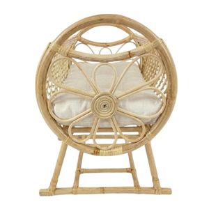 Flower Design Rattan Doll Bassinet Rattan Doll Cradle with Matress for Baby Doll Children Pretend Play Toys - Product Image 2