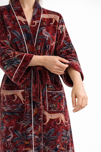 Bata Kimono de Terciopelo para Mujer, Tallas Grandes, Elegante, Suave, Lujosa, Estilo Vintage, Casual, con Estampado Animal, Manga Media, Largo hasta la Rodilla, con Cinturón - Product Image 4