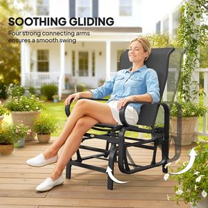 Set di 2 Sedie a Dondolo Nere con Struttura Leggera in Metallo e Rete, Poltrone Singole per Uso in Giardino - Product Image 4
