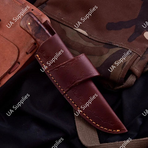 มีดเหล็กดามัสกัสแบบดรอปพอยท์ ใบมีดคงที่ สำหรับล่าสัตว์ ตั้งแคมป์ เอาตัวรอด คมกริบ 58 HRC ด้ามไม้ตามหลักสรีรศาสตร์ รับผลิตแบบ OEM/ODM - Product Image 6