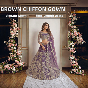 Conjunto de lehenga choli de diseño en azul verde azulado para mujer, con bordado elaborado en tela de red, ideal para bodas, largo hasta el suelo, corte regular, vestido étnico de invierno. - Product Image 4