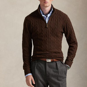 Sweat à capuche épais personnalisé pour homme, en tricot chaud, couleur unie, avec fermeture éclair rayée, en molleton de coton, style streetwear - Product Image 5