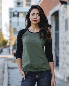 Women's <b>Raglan</b> Sleeve T-Shirt Crew Neck Long Sleeve Casual Knitted Breathable Polyester <b>Top</b> Regular Fit All Seasons - Product Image 3