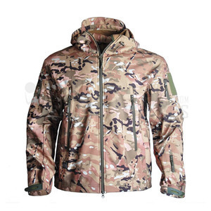 Veste softshell camouflage à capuche pour homme, coupe-vent, fermeture éclair, style vêtements de travail d'extérieur, tissu polyester - Product Image 5
