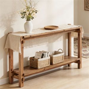 Solid Wood Farmhouse <b>Console</b> <b>Table</b> with <b>Storage</b> Easy to Install Entrance Sofa <b>Table</b> - Product Image 1