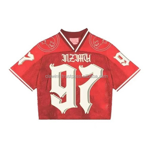 Trendy Streetwear Retro Crop American Football Jersey Custom Heat-Transfer Printing <b>Mesh</b> Boxy <b>Short</b> 100% Polyester Breathable - Product Image 1