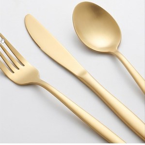 Ensemble de couverts en or mat, design minimaliste, résistant à la rouille, couverts en métal, fourchettes, couteaux, cuillères, pour les occasions de mariage - Product Image 4