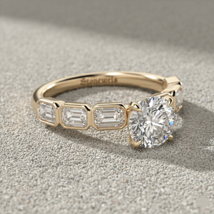 Anillo de Compromiso con Diamante Cultivado en Laboratorio Stonewels, Corte Esmeralda, con Piedras Laterales Engastadas en Bisel, Oro de 14K, para Boda de Lujo, Certificado - Product Image 4
