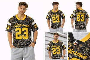 Maillot de football américain camouflage streetwear, t-shirt oversize en polyester style équipe sportive, maillot personnalisé par sublimation - Product Image 2