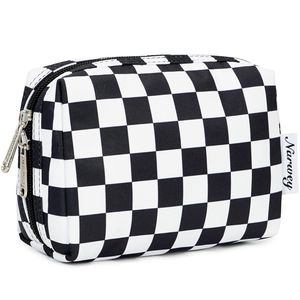 Cute Small Checkered Zipper Pouch Travel <b>Makeup</b> Bag with Compartments for Women Convenient Purse Cosmetic <b>Case</b> - Product Image 1