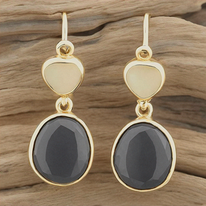 Boucles d'oreilles en argent sterling 925 avec onyx noir et pierres précieuses plaqué or bijoux tendance pour femmes - Product Image 4