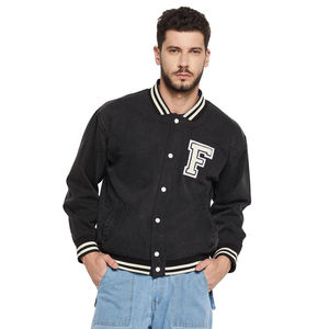 Custom Unisex Solid Canvas Casual Winter Varsity Jacket Baseball Style High School Letterman Stand Collar - Product Image 1