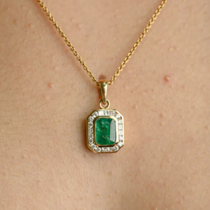 <b>Emerald</b> Cut Moissanite Heart <b>Pendant</b> 14K Yellow Gold Chain - Product Image 1