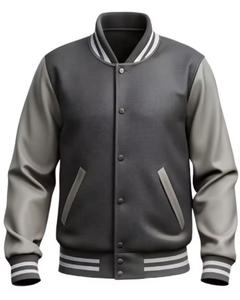 Chaqueta Varsity para Hombre, Color Gris Sólido, Cuello Alto, Corte Regular, Ecológica, Transpirable, de Algodón y Lana, Informal, para Invierno - Product Image 1
