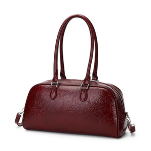 Bolso de bowling clásico de cuero genuino negro con cierre de cremallera, dos asas, bolso de mano para mujer, bolso de uso diario de cuero. - Product Image 4