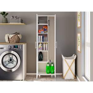 Armadio per la pulizia bianco con cinque ripiani e grucce per scopa per la conservazione dei cestini - Product Image 3