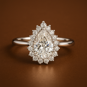 Bague de fiançailles et de mariage pour femme avec halo de diamants de laboratoire taille poire, en diamant de laboratoire et or massif 14 carats, collection de bagues fines - Product Image 2