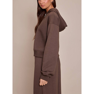 Sweat-shirt à capuche zippé surdimensionné en molleton de coton personnalisé, avec motif 3D en relief, pour femme, vêtements de sport, marron, automne-hiver - Product Image 4