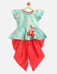 Elegantes vestidos étnicos para boda Niños Niñas Bordado Kurta Set con Dhoti Pant en varios tamaños y colores combinados - Product Image 5