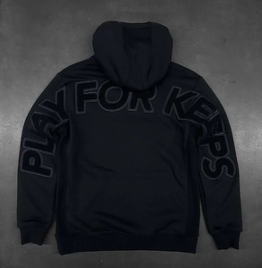 Sweat-shirt à capuche noir pour homme 100% coton, broderie Play for Keeps, imprimé au dos, coupe classique, vêtements décontractés d'hiver - Product Image 1