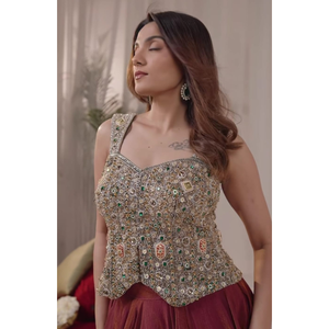 Conjunto de Lehenga Choli Premium para Mujer |   Blusa Corsé con Adornos Hechos a Mano y Falda de Satén con Vuelo - Product Image 2