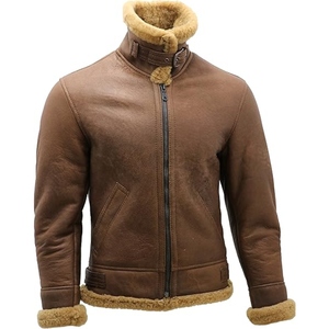 Custom Men's B3 <b>Shearling</b> Sheepskin Leather Eco-Friendly Windproof Cozy Sherpa Fur Lined Winter <b>Bomber</b> Flight <b>Jacket</b> OEM - Product Image 2