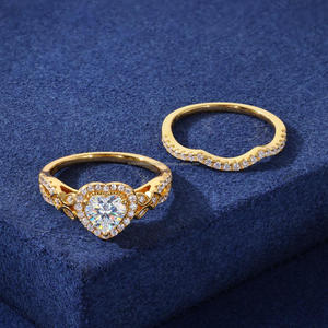 Elegant Heart Cut Moissanite Engagement <b>Ring</b> Gold Finish Romantic Bridal Jewelry <b>Set</b> With Matching Band <b>For</b> <b>Women</b> <b>Wedding</b> Gift - Product Image 1