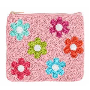 Monedero con Cuentas de Flores Hippies, Negro sobre Plata, con Cierre de Cremallera, Mini Bolsa de Ahorro, Perfecta para Llevar Llaves, Tarjetas y Efectivo - Product Image 4