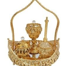 Ensemble complet de brûleur à bakhoor et encens en laiton pour usage religieux traditionnel, avec plateau parfumé à la lavande et au thé et plateau à noix - Product Image 4