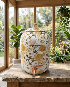 Distributeur d'eau en cuivre pur gravé de motifs floraux décoratifs – Distributeur d'eau en cuivre de qualité supérieure - Product Image 3