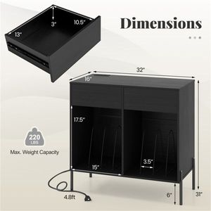 Support de rangement personnalisable pour tourne-disque Compartiments en vinyle Station de charge intégrée Pieds en métal Modèle de meuble de salon - Product Image 3