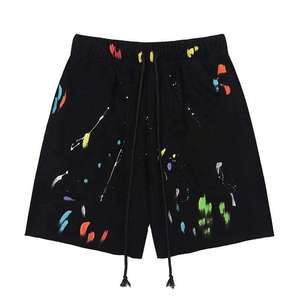Triveers Men's Casual Drawstring Shorts Hand-Painted <b>Abstract</b> Pattern Mid Waist Black Sweat Shorts For Men's - Product Image 5