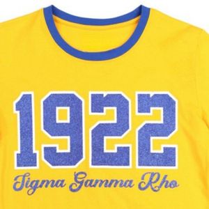 T-shirt à manches longues Sigma Gamma Rho, or et bleu royal, vêtements de sport décontractés, col rond, vêtements d'équipe personnalisés, OEM ODM, vente en gros - Product Image 2