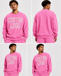 Sudadera de Cuello Redondo Rosa para Hombre, Diseño con Letras de Pedrería, Corte Regular Informal, Estilo Otoñal, 100% Algodón Tejido, 350g - Product Image 5