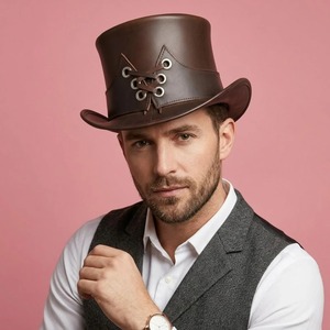 Classic Black Leather Dress Hat High Crown Fashion <b>Accessory</b> for Men’s Clothing Collections and Special Events - Product Image 5