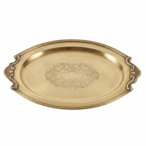 Bandeja de Servir Ovalada de Latón Hecha a Mano con Asas, Plato Decorativo Grabado para Decoración del Hogar, Hotel, Restaurante, Venta al por Mayor - Product Image 1