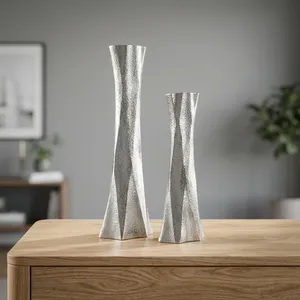 Juego de Jarrones Metálicos Geométricos Modernos para Decoración del Hogar, Sala de Estar, Arte de Mesa Interior, Portavelas de Aluminio - Product Image 2