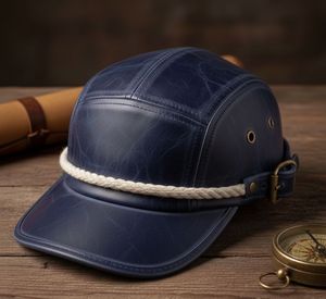 Gorra de Campamento de 5 Paneles de Cuero Genuino Vintage – Gorra de Béisbol Ajustable Unisex para Actividades al Aire Libre - Product Image 2