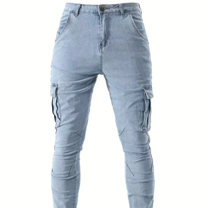 Conjunto de dos piezas de jeans de mezclilla para hombre, suaves, lavados, para las 4 estaciones, de marca moderna, corte ajustado, alta calidad y transpirables. - Product Image 1