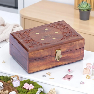 Boîte à bijoux en bois sculpté avec incrustations artisanales, décorative, pour la maison et le bureau, aux prix les plus bas - Product Image 2