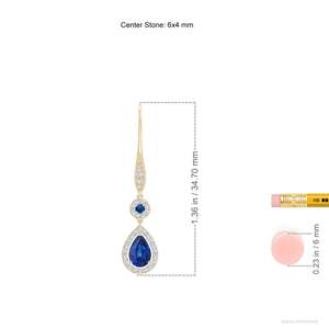 Pendientes Colgantes de Zafiro Azul en Forma de Pera y Halo Redondo con Diamantes Reales en Oro Blanco de 14 Quilates, Joyería de Compromiso para Mujer - Product Image 4