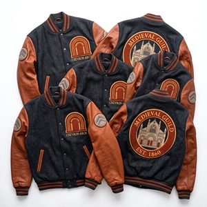 Chaqueta Varsity Personalizada OEM con Mangas de Cuero y Lana, Bordado de la Hermandad de Herbalistas, Parche Colgante de Hierbas, Abrigo Marrón - Product Image 6