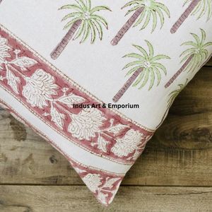 Housse de coussin carrée décorative en coton imprimé à la main en Inde, 40 x 40 cm - Product Image 6