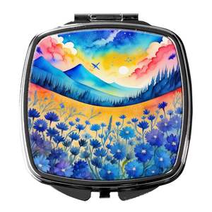 Coloré bleu bleuets miroir de maquillage de voyage compact pliant cadeau de conception de poche pour les femmes et les filles - Product Image 1