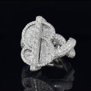 Anillo de Moissanita con Diamantes de Corte Baguette y Redondo para Hombre, Diseño de Signo de Dólar, Plata de Ley 925, Estilo Hip Hop, Banda Trenzada, Anillo Bust Down - Product Image 2
