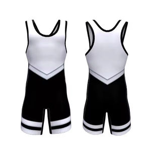 Unidex Black White Wholesale Custom Made 100% Polyester Lightweight Moisture-Wicking Quick Dry Unisex Wrestling Singlets Low MOQ - Product Image 1