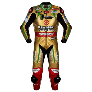 Traje de Carreras MotoCP de Cuero de Canguro/Vaca Personalizado Jonathan Rea Rawasaki, Traje de Una Pieza Profesional con Triple Costura - Product Image 1