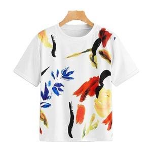 T-shirts en coton pour femmes les plus élégants, respirants et durables, peinture florale, col rond, manches courtes, décontracté, taille XL - Product Image 1