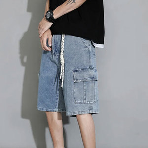 Shorts Bermuda en jean délavé taille haute pour homme, style décontracté, fermeture boutonnée, 100 % coton, tissu toile respirant, Econex Sports - Product Image 4